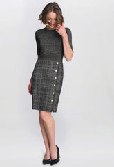 Gina Bacconi Black / Gold Antonella Button Detail Knit Dress