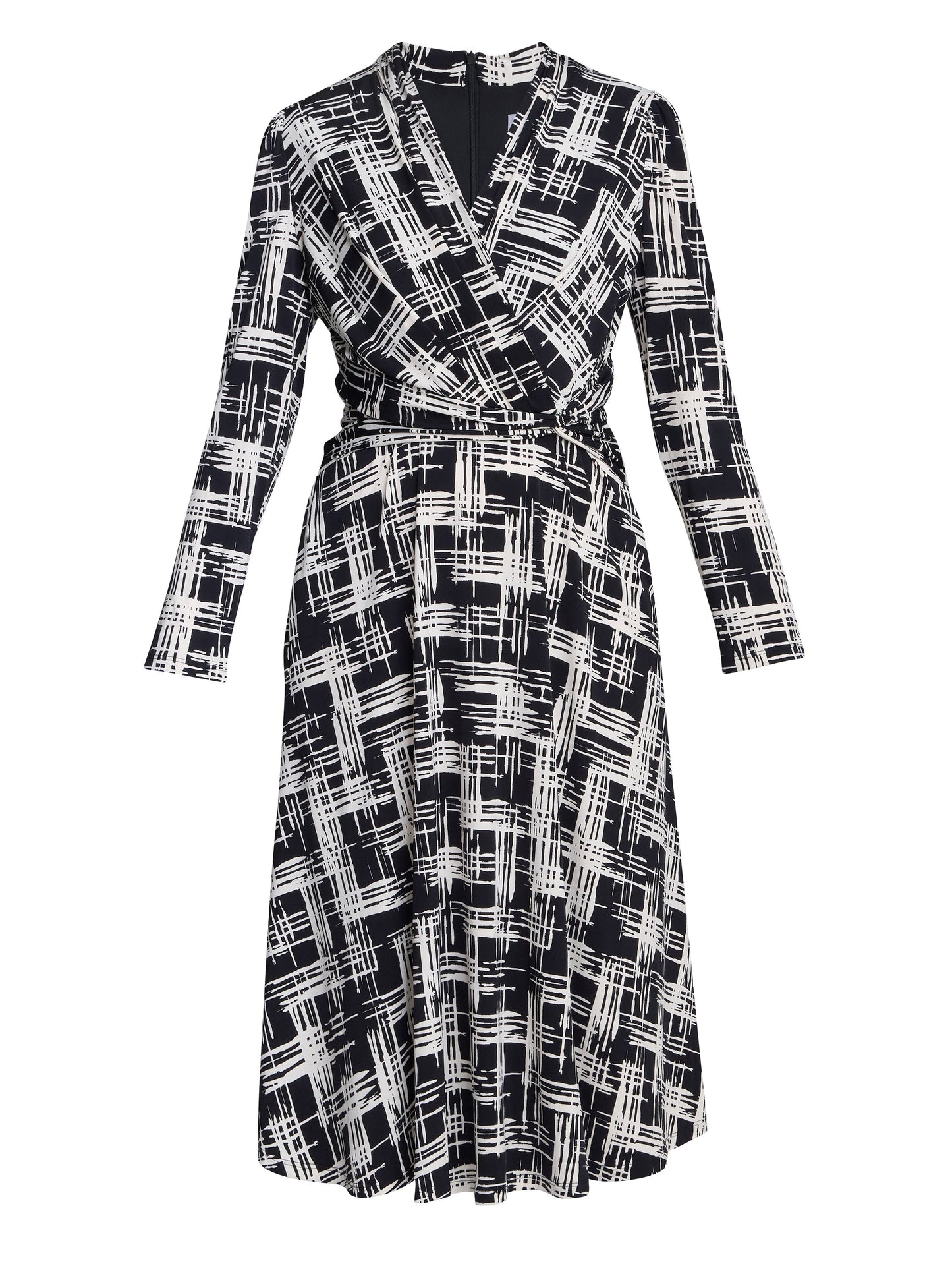Gina Bacconi Black / Cream Becca Wrap Midi Dress