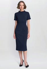 Gina Bacconi Navy Anita Structured Sheath Dress
