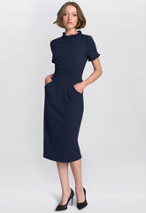 Gina Bacconi Navy Anita Structured Sheath Dress