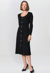 Gina Bacconi Black Cher Button Front Knit Midi Dress