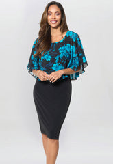 Gina Bacconi Blue / Teal Ashton Floral Chiffon Overlay Dress