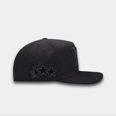 Black cap with a logo on a white background