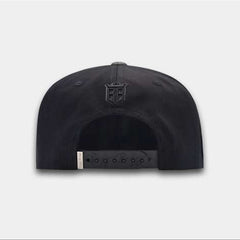 Black cap with a logo on a white background