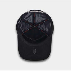 Black cap with a logo on a white background