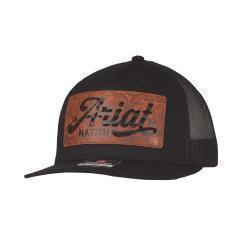 Ariat Faux Leather Patch Trucker Hat- Black