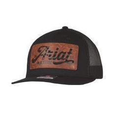 Ariat Faux Leather Patch Trucker Hat- Black