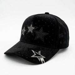 Bigg Boss Triple Star Rhinestone Cap – Black/Silver