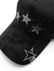 Bigg Boss Triple Star Rhinestone Cap – Black/Silver