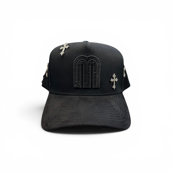 Black Rhinestone "M" Silver Cross Snapback Hat