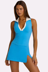 Soft Active Collared Tank Top in Electric Blue