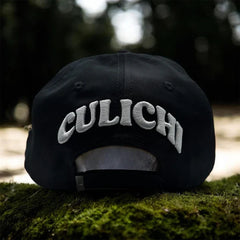 Rear view of JG Hats Culiacán Sombreriza snapback featuring large embroidered CULICHI lettering and adjustable snapback closure.