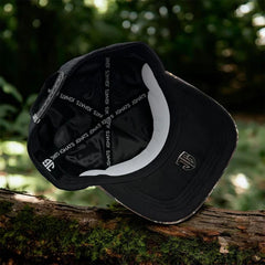 Interior view of the JG Hats Culiacán Sombreriza snapback showing premium sweatband, branded interior taping, and adjustable snapback closure.