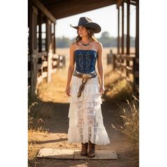 Denim Western Embroidered Corset Top- Dark Denim
