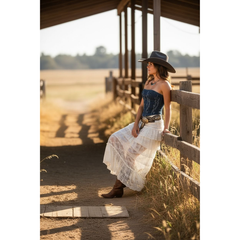 Denim Western Embroidered Corset Top- Dark Denim