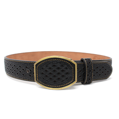 Diamante Laser Cut Leather Belt- Black