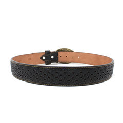 Diamante Laser Cut Leather Belt- Black