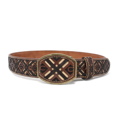 Horseshoe Laser Cut Leather Belt- Brown
