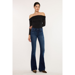 Front view women's stretch flare jeans