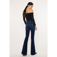 Kan Can dark wash mid rise flare jeans back view