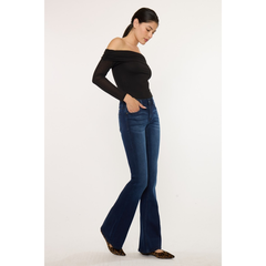 Side view fitted flare denim jeans
