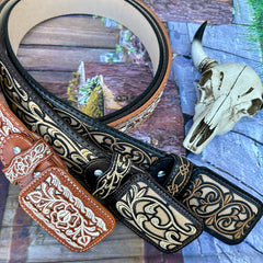 Laser Cowboy Belt w/ Embroidery - Café