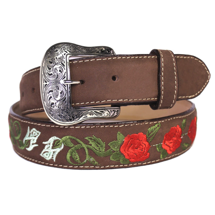 Leather Rose Belt w/ Silver Buckle - Café