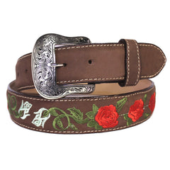 Leather Rose Belt w/ Silver Buckle - Café