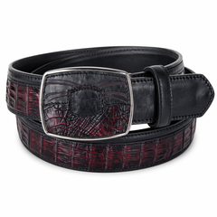 Los Altos Caiman Belly Belt with Square Buckle - Black Cherry