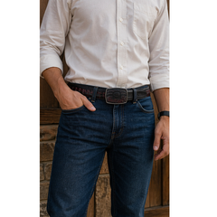 Los Altos Caiman Belly Belt with Square Buckle - Black Cherry