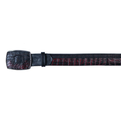 Los Altos Caiman Belly Belt with Square Buckle - Black Cherry