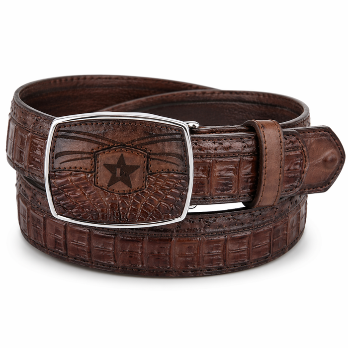 Los Altos Caiman Belly Belt with Square Buckle - Faded Brown