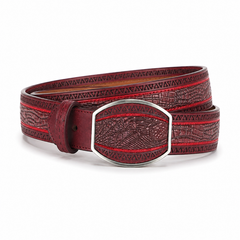 Los Altos Caiman Belly Laser Belt with Square Buckle - Lisboa Burgundy