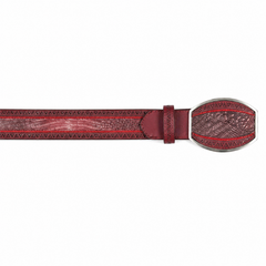 Los Altos Caiman Belly Laser Belt with Square Buckle - Lisboa Burgundy