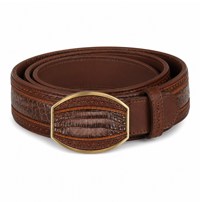 Los Altos Caiman Belly Laser Belt with Square Buckle - Porto Brown