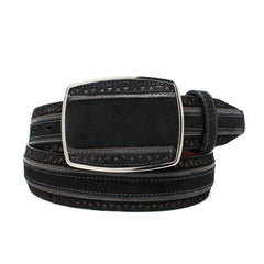 Los Altos Nubuck Laser Design Belt with Square Buckle - Black