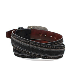 Los Altos Nubuck Laser Design Belt with Square Buckle - Black