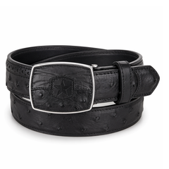 Los Altos Ostrich Belt with Square Buckle - Black