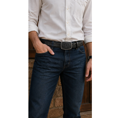 Los Altos Ostrich Belt with Square Buckle - Black