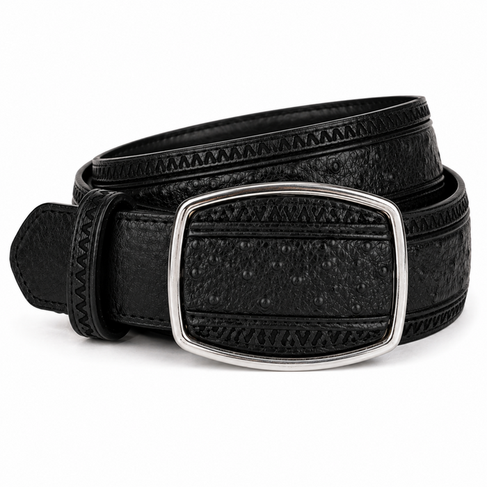 Los Altos Ostrich Laser Belt with Buckle - Black