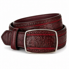Los Altos Ostrich Laser Belt with Buckle - Faded Burgundy