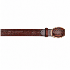 Los Altos Ostrich Laser Belt with Western Oval Buckle - Faded Brown