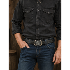 Los Altos Ostrich Leg Laser Belt with Western Oval Buckle - Rustic Blue