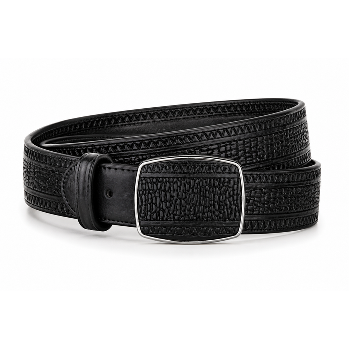 Los Altos Shark Laser Belt with Square Buckle - Rustic Black