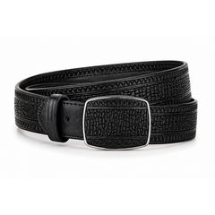Los Altos Shark Laser Belt with Square Buckle - Rustic Black