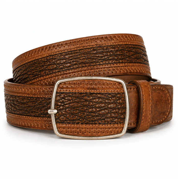 Los Altos Shark Laser Belt with Square Buckle - Rustic Brown