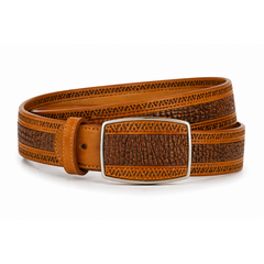 Los Altos Caiman Belly Laser Belt with Square Buckle - Rustic Cognac