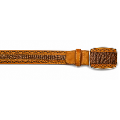 Los Altos Caiman Belly Laser Belt with Square Buckle - Rustic Cognac