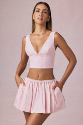 Ruched Drawstring Mini Skirt in Soft Mauve Stripe
