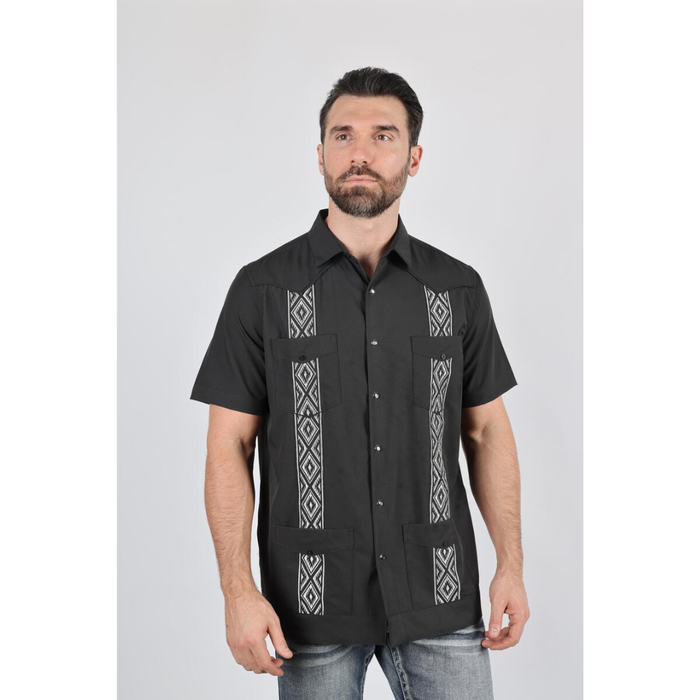 Men's Modern Fit Black GUAYABERA Shirt- Charcoal
